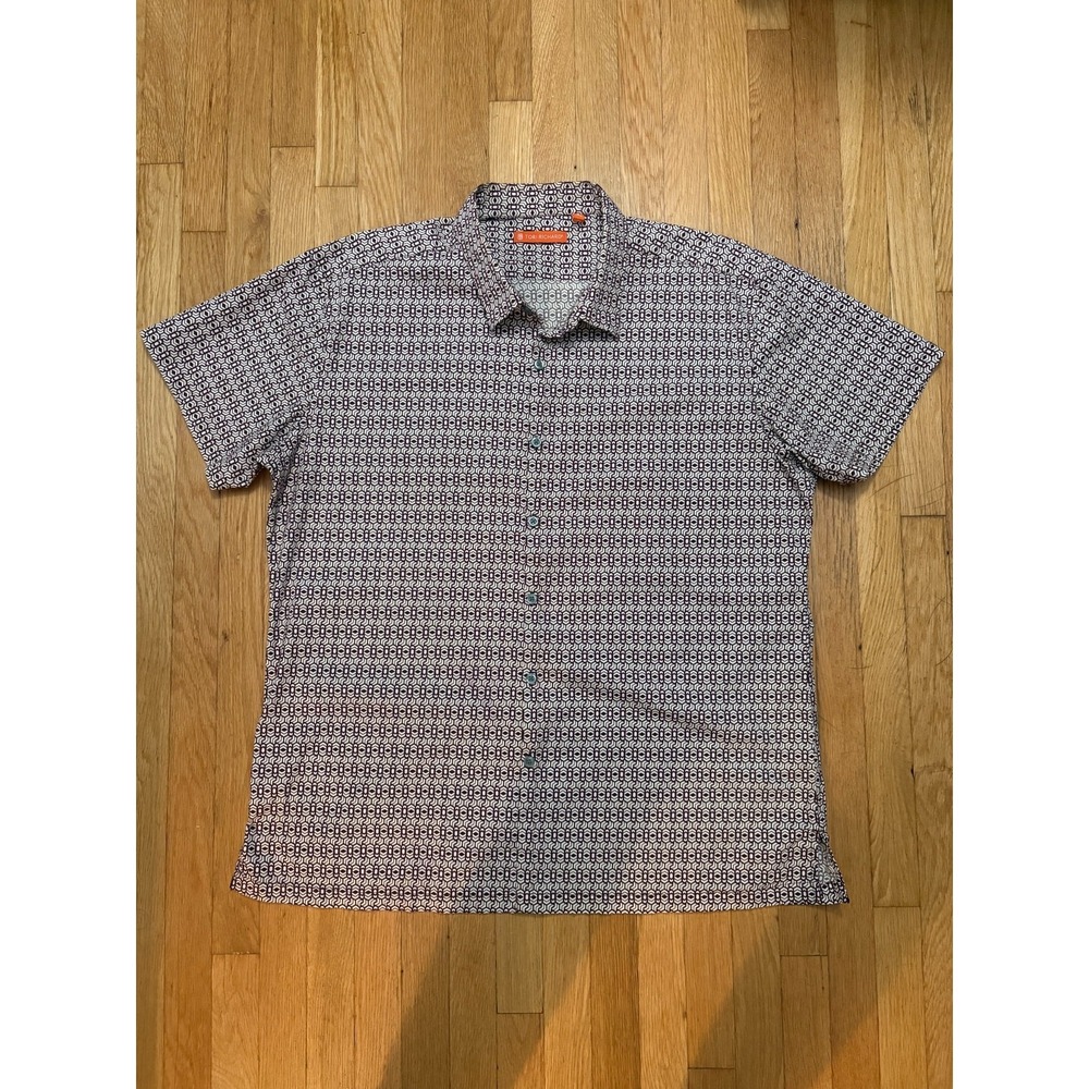 Tori Richard Geometric Print Resort Shirt XL Purple Stretch Button Up